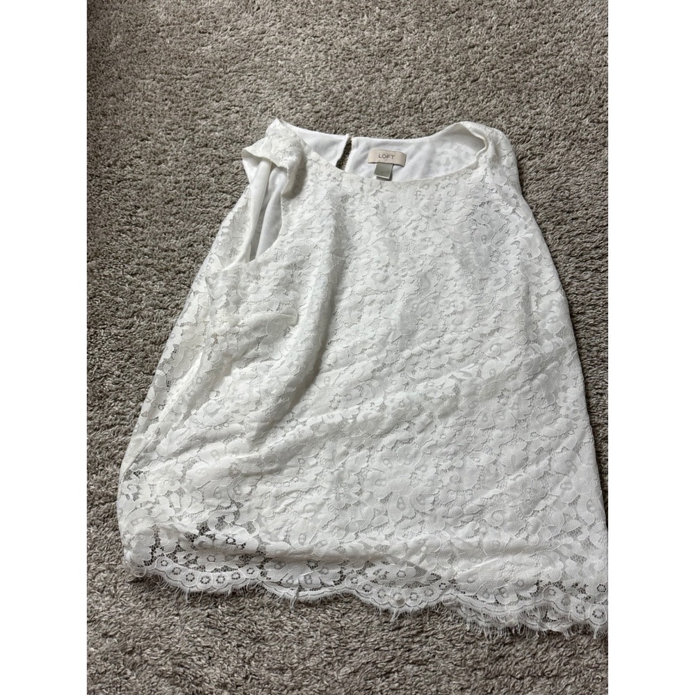 Ann Taylor LOFT White Floral Lace Sleeveless Shell Top Scallop Hem Large 399859